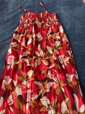 a new day Red Floral Maxi Skirt with Pink and Olive Accents